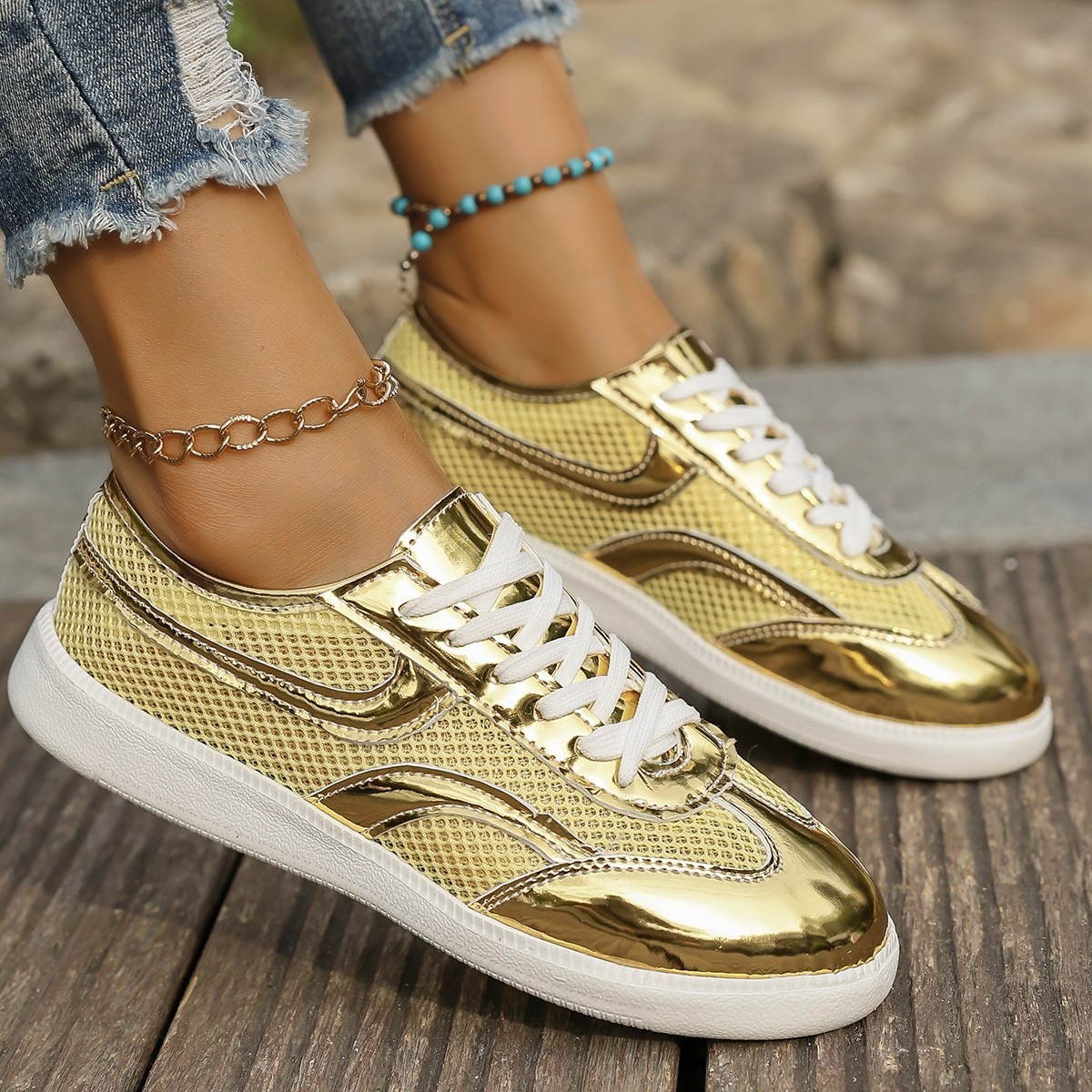 Новые женские кроссовки, дышащ – обзор и цена Knit Fabric Lace Up Sneakers