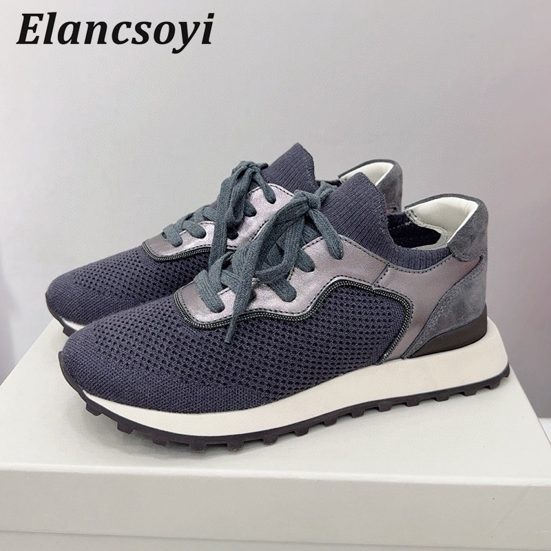 Туфли на плоской подошве, женс – обзор и цена Knit Fabric Lace Up Sneakers