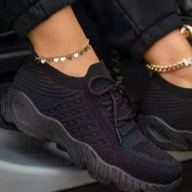 Женские повседневные вязаные к – обзор и цена Knit Fabric Lace Up Sneakers