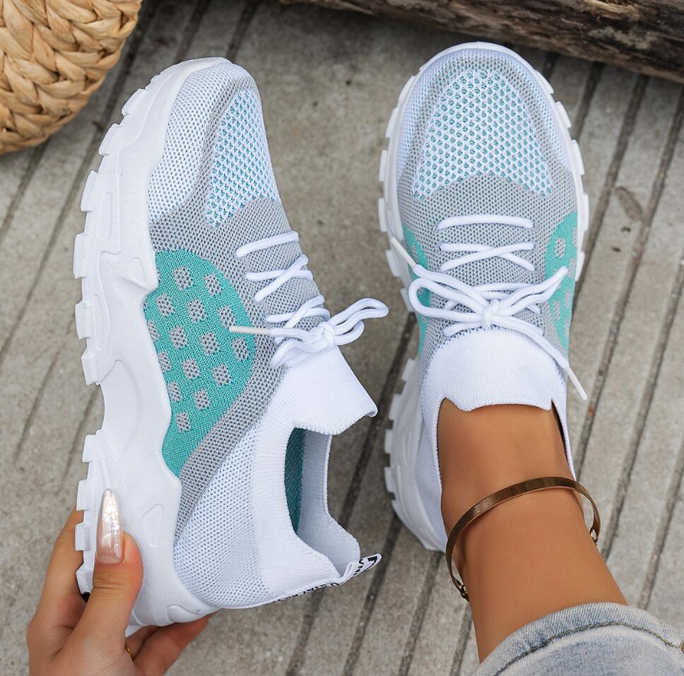 Женские дышащие кроссовки из с – обзор и цена Knit Fabric Lace Up Sneakers