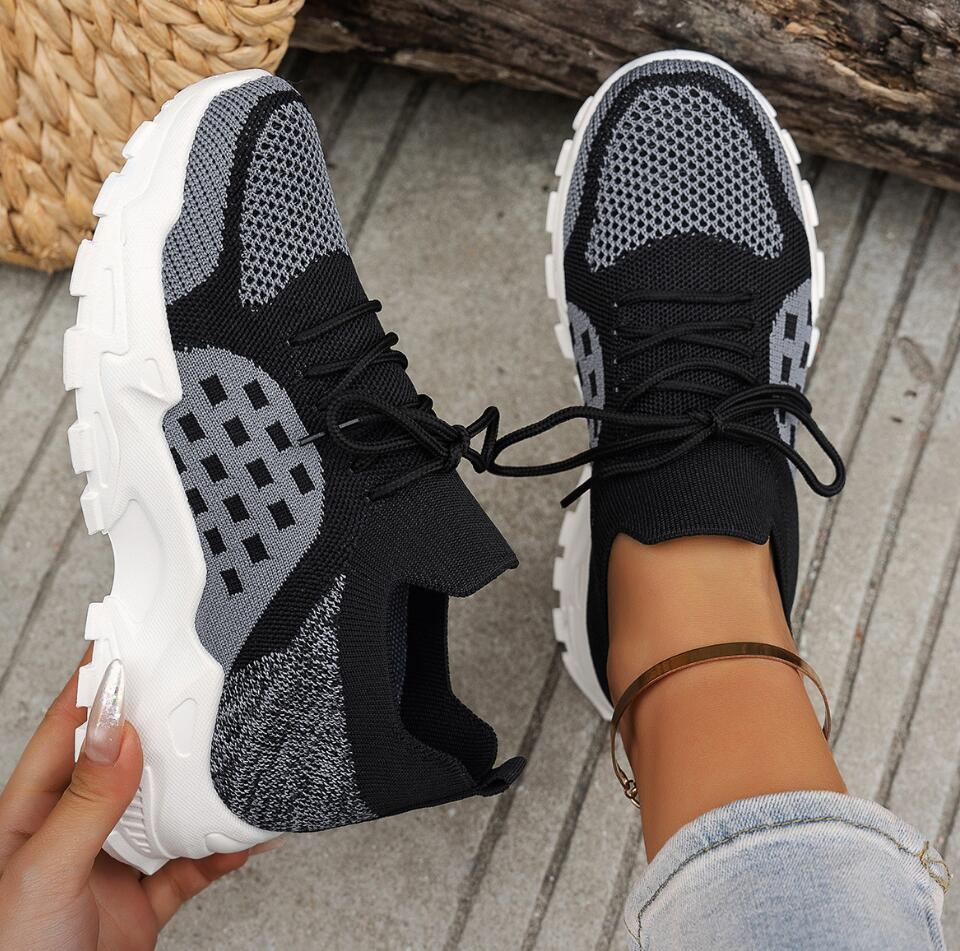 Женские дышащие кроссовки из с – обзор и цена Knit Fabric Lace Up Sneakers