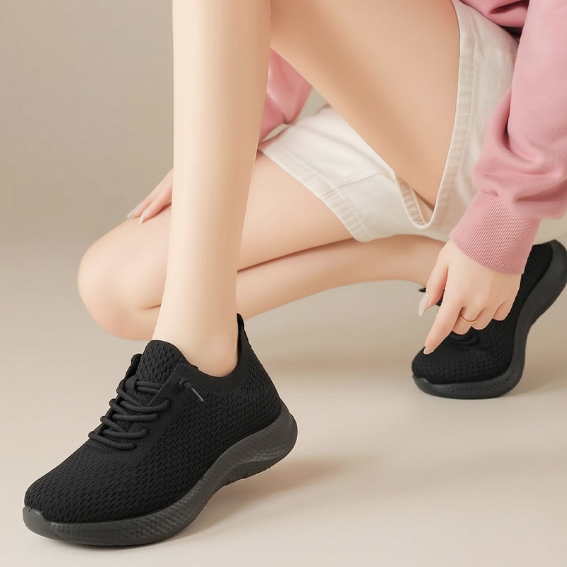 Летние женские дышащие сетчаты – обзор и цена Knit Fabric Lace Up Sneakers