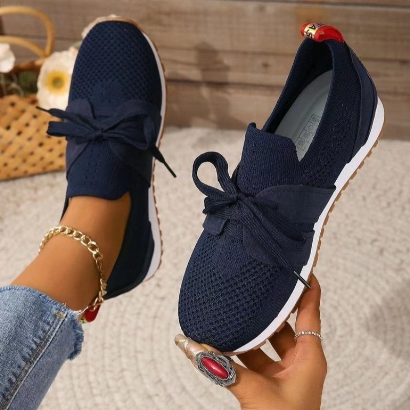 Новые черные вязаные дышащие ж – обзор и цена Knit Fabric Lace Up Sneakers