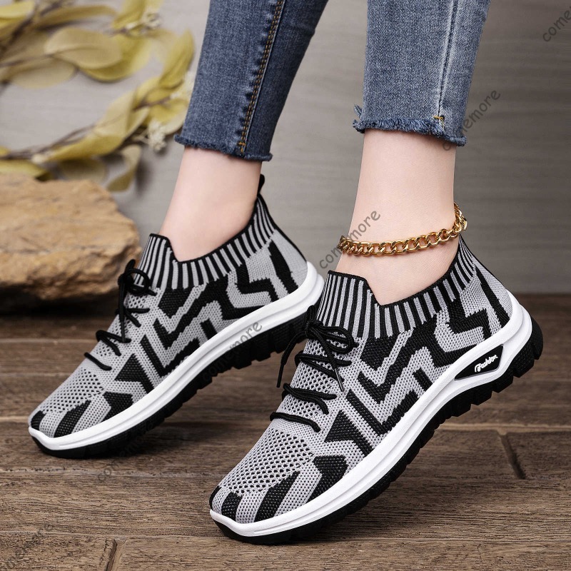 Женские вязаные слипоны-кеды н – обзор и цена Knit Fabric Lace Up Sneakers
